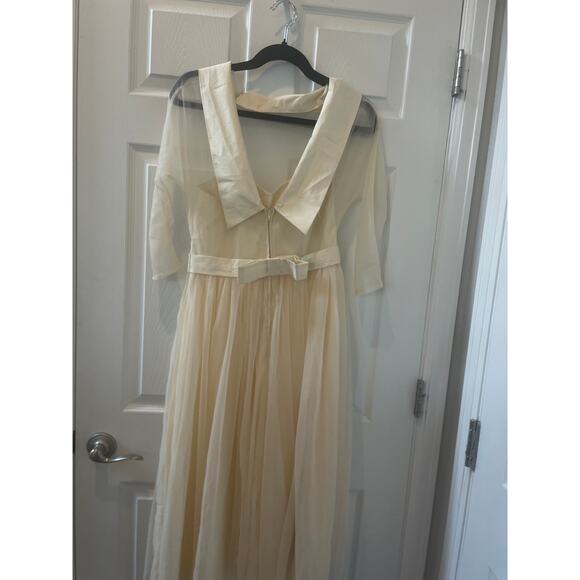Unique Vintage 1950sChiffon Boat Neck Wedding Swing Dress Ivory SZ #44 - Picture 6 of 9